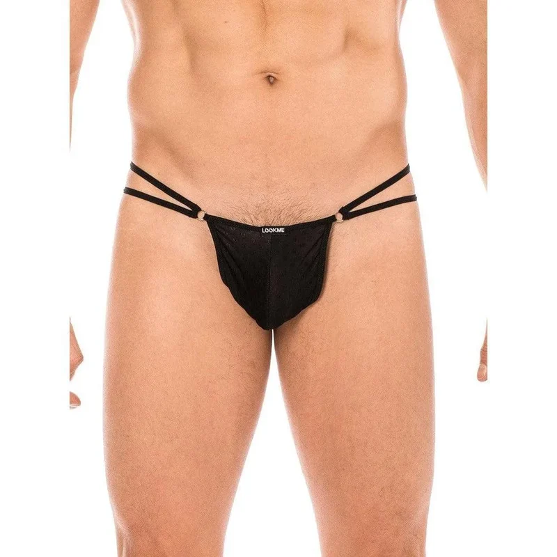 LOOKME string mini sexy noir sensuel lanières anneaux triangle arrière épuré maintien qualité polyamide élasthanne extensible ajustable élégant