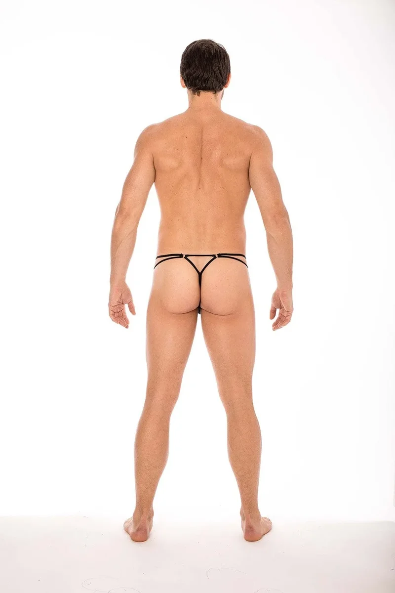 LOOKME string mini sexy noir sensuel lanières anneaux triangle arrière épuré maintien qualité polyamide élasthanne extensible ajustable élégant