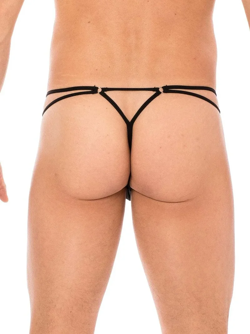LOOKME string mini sexy noir sensuel lanières anneaux triangle arrière épuré maintien qualité polyamide élasthanne extensible ajustable élégant