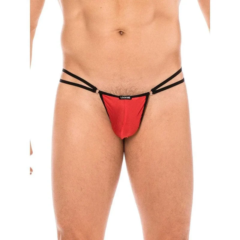 string homme rouge sensuel épuré mini lanières anneaux triangle arrière séduisant audacieux lookme polyamide élasthanne léger confortable respirant