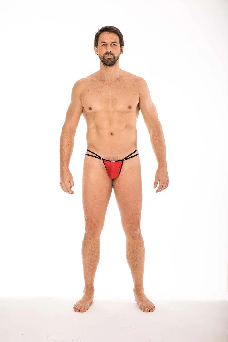 string homme rouge sensuel épuré mini lanières anneaux triangle arrière séduisant audacieux lookme polyamide élasthanne léger confortable respirant