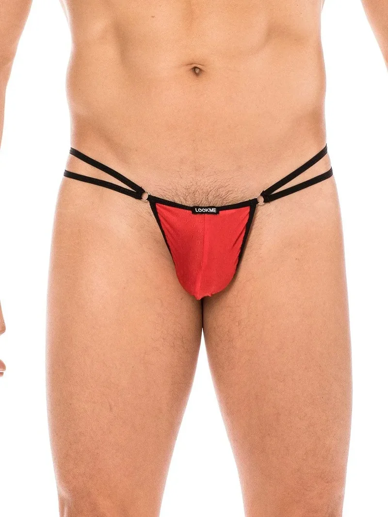 string homme rouge sensuel épuré mini lanières anneaux triangle arrière séduisant audacieux lookme polyamide élasthanne léger confortable respirant