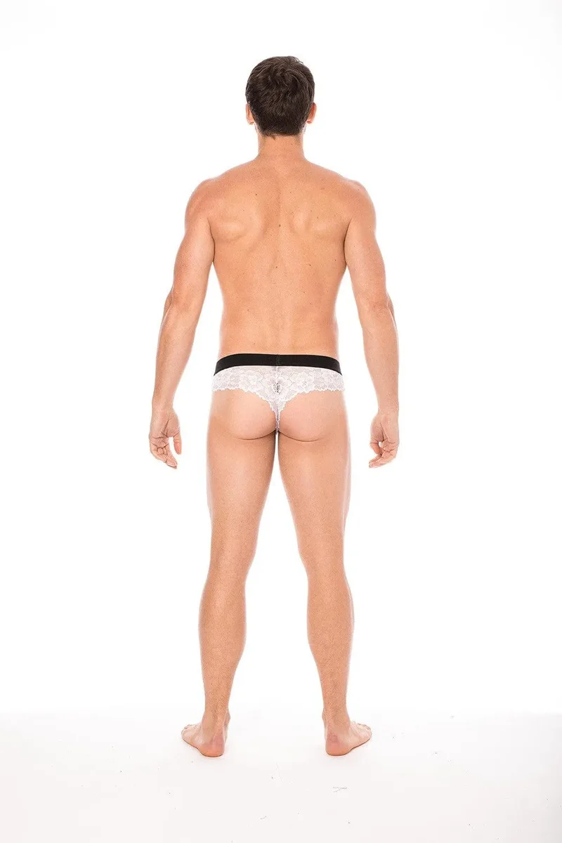 Boxer String Homme Dentelle Blanche Motif Floral Poche Opaque Confort Extensible Elasthanne Polyester Sensuel Raffiné Maintien Affinant Séduction