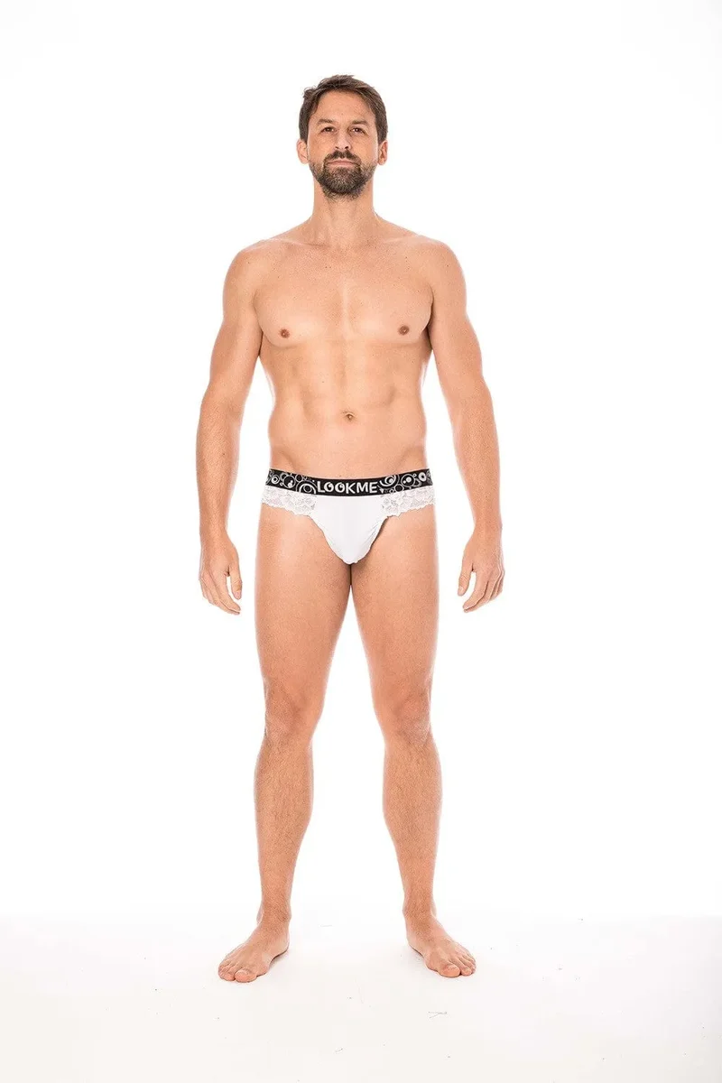 Boxer String Homme Dentelle Blanche Motif Floral Poche Opaque Confort Extensible Elasthanne Polyester Sensuel Raffiné Maintien Affinant Séduction