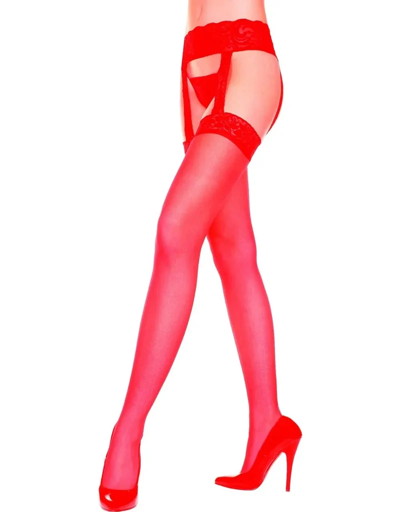 collant nylon rouge sexy dentelle intégrée effet porte jarretelles illusion raffinée glamour irrésistible confort durable jambes élégantes féminité sophistiquée soirée