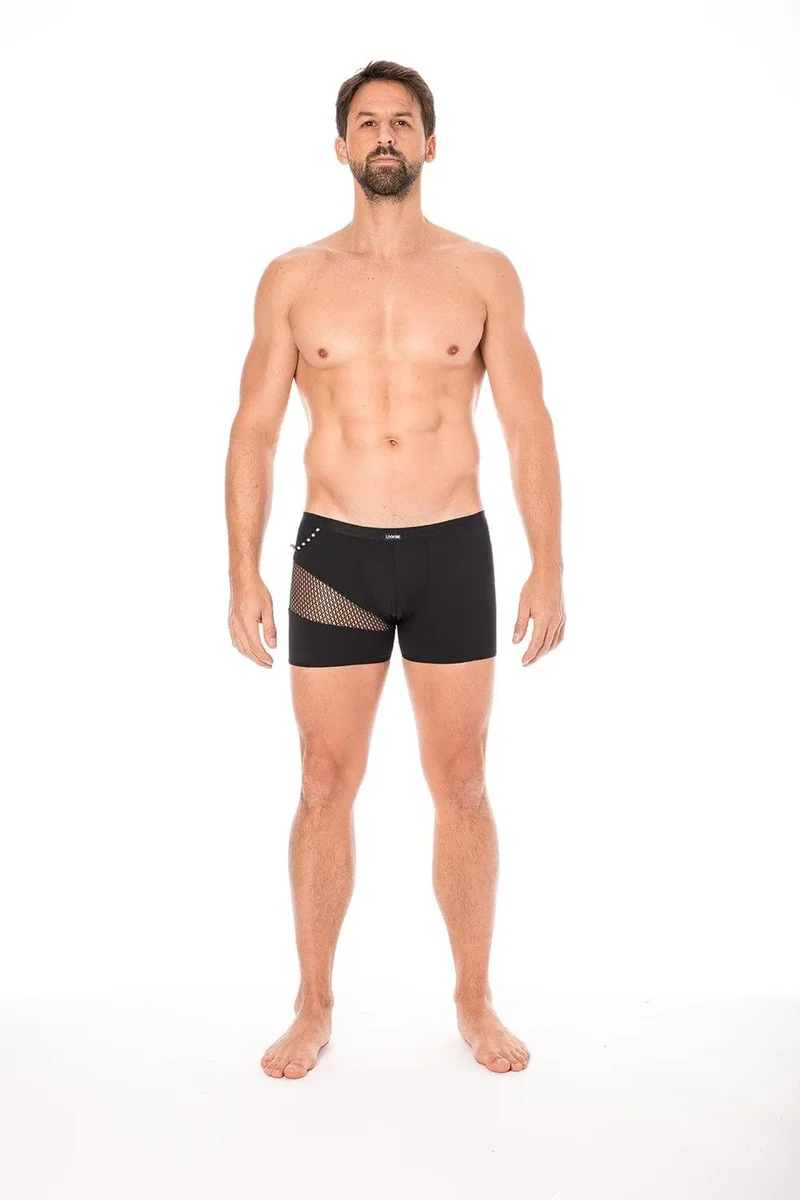 boxer noir homme sexy design branché opaque filet cordelette latéral confortable durable polyamide élasthanne collection urbaine