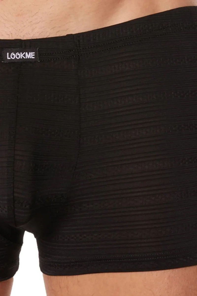 Shorty boxer sexy homme noir transparent légèrement motifs fins lignes maillons élégant sobre polyamide elasthanne extensible