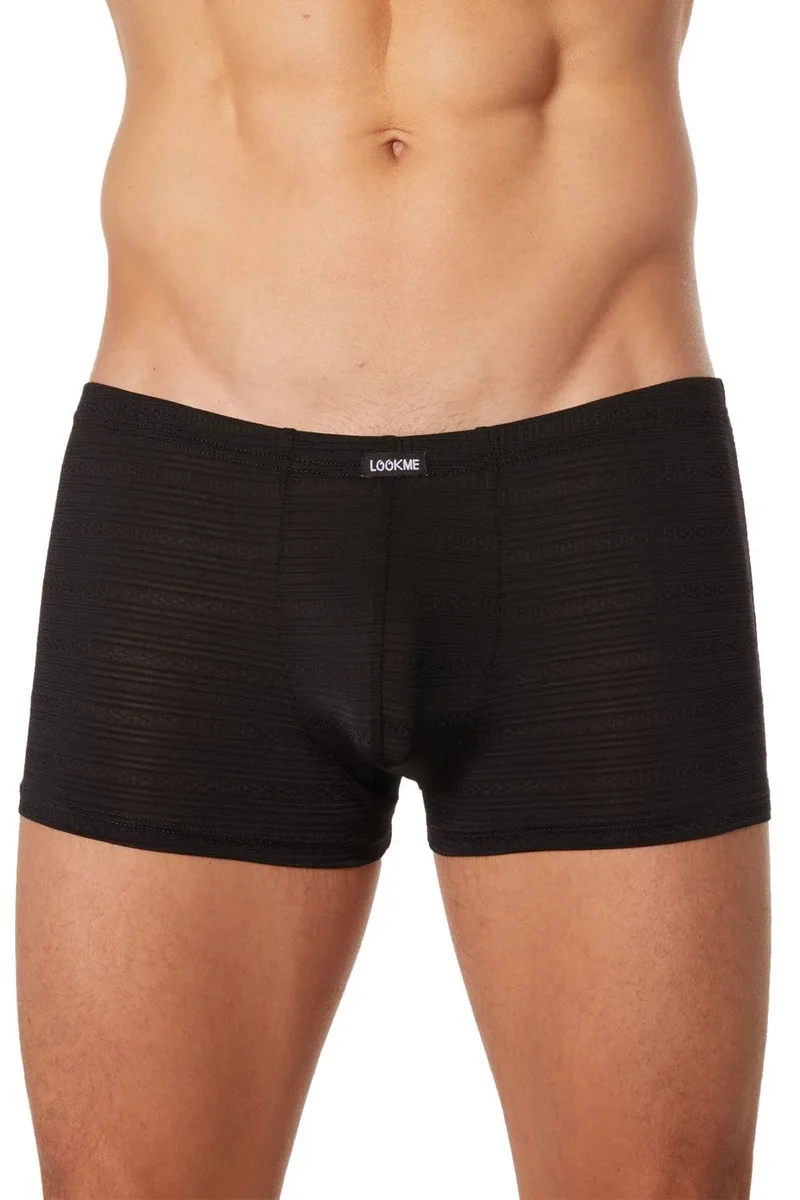 Shorty boxer sexy homme noir transparent légèrement motifs fins lignes maillons élégant sobre polyamide elasthanne extensible