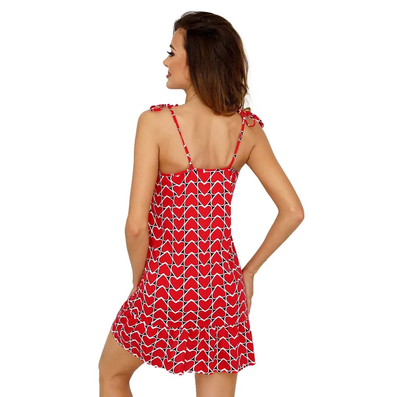 Chemise de nuit rouge cœurs coton 100% femina bretelles ajustables élégant confortable NUIT lingerie robe de chambre boîte cadeau