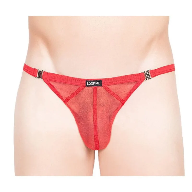 string rouge transparent sexy trois bandes verticales opaques côtés détachables polyamide élasthanne extensible maintien souple performance striptease séduction