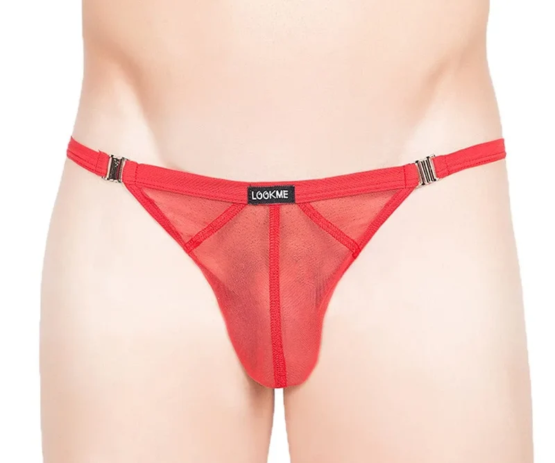 string rouge transparent sexy trois bandes verticales opaques côtés détachables polyamide élasthanne extensible maintien souple performance striptease séduction