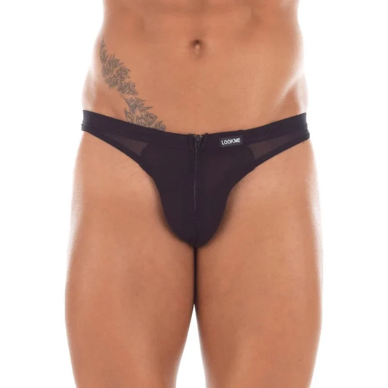 String Noir Homme Transparence Élégance Confort Stretch Polyamide Élasthanne Fermetures Éclairs Avant Arrière Pratique Sexy Audacieux Ajustable Tailles Multiples