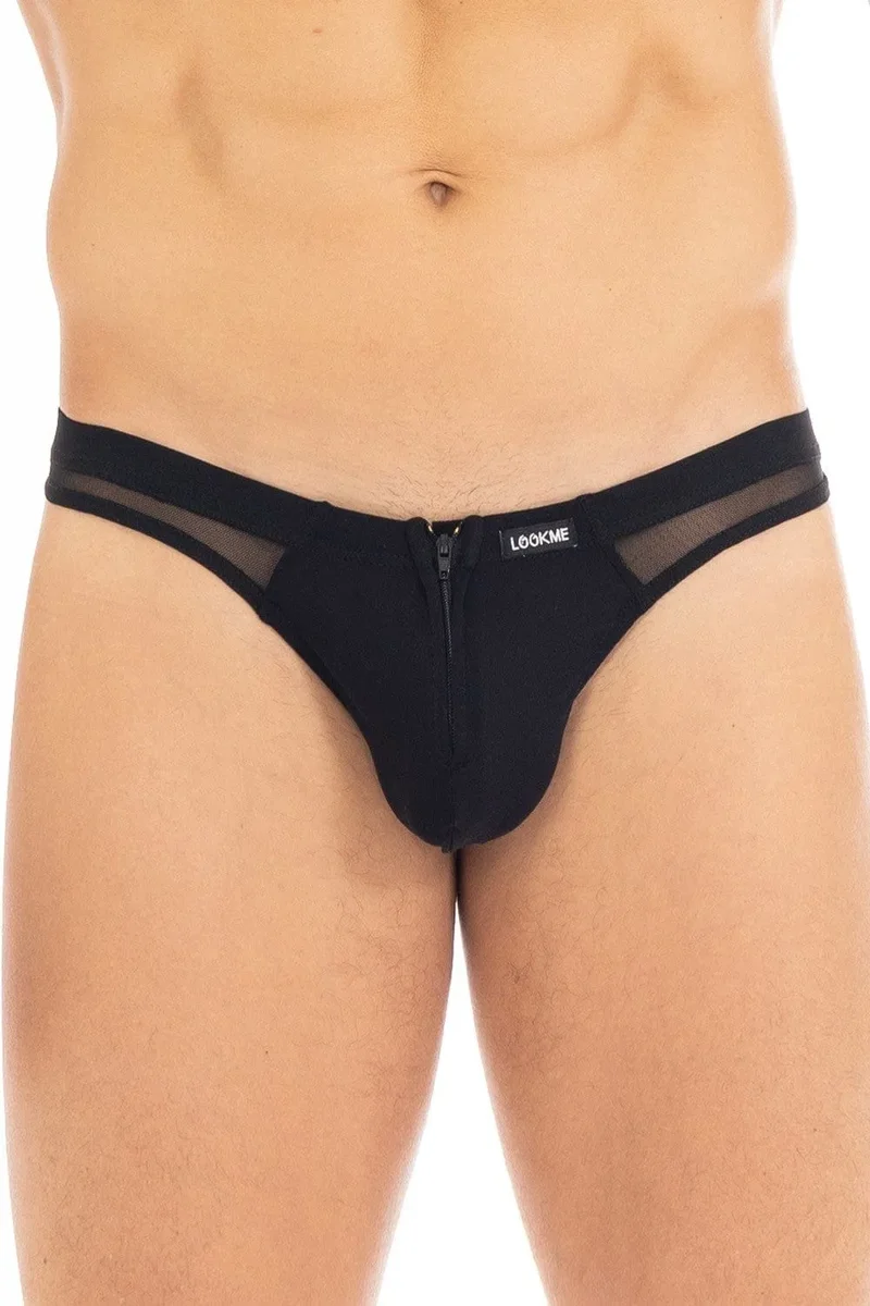 String Noir Homme Transparence Élégance Confort Stretch Polyamide Élasthanne Fermetures Éclairs Avant Arrière Pratique Sexy Audacieux Ajustable Tailles Multiples