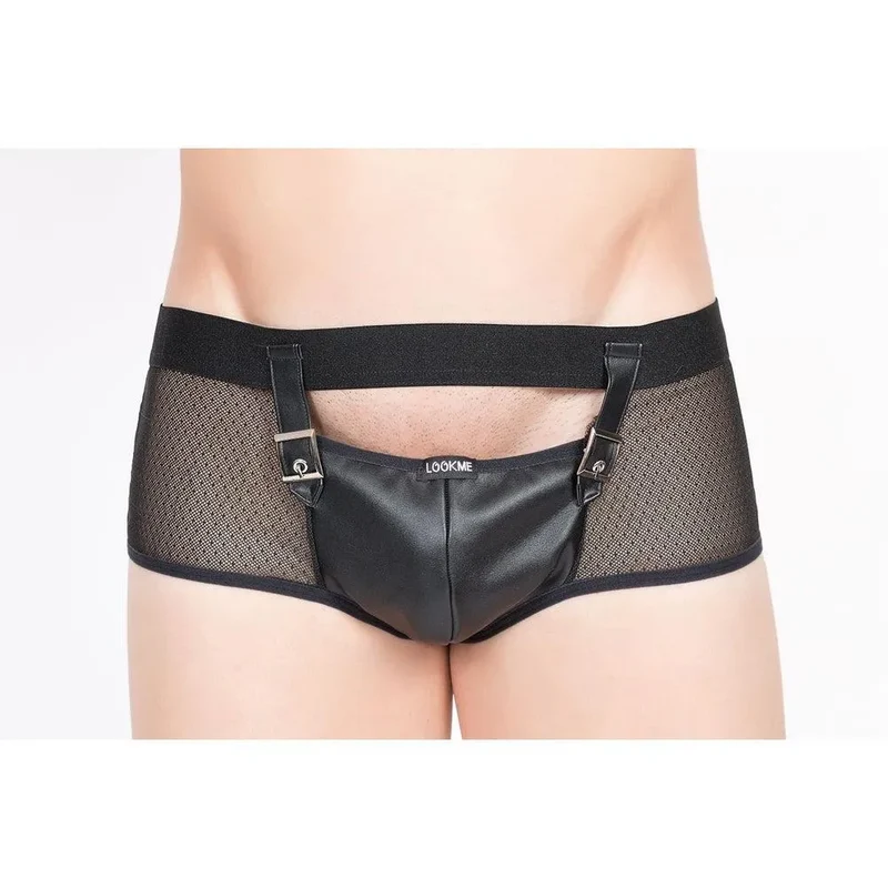 Boxer Homme Ouvert Devant Noir Ceinture Elastique Large Sangles Reglables Transparent Polyester Elasthanne Extensible Ajustee Confortable Respirant Sportif Sexy Seduction