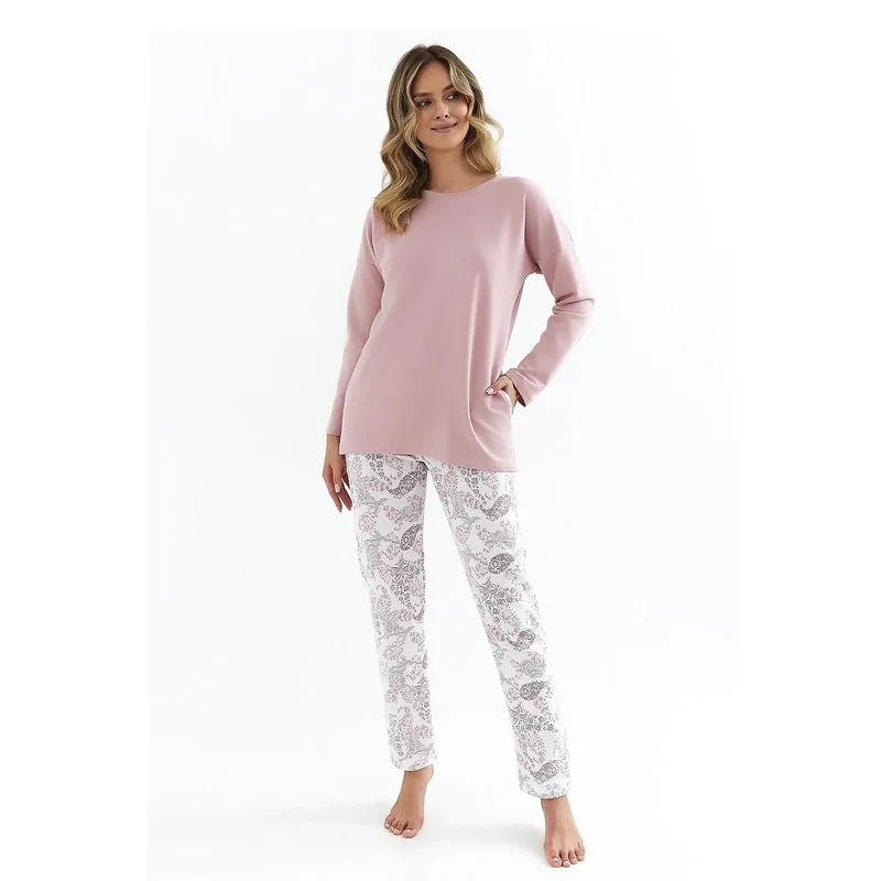 Pyjama femme舒适 model 212759 Cana coupe ample manches longues motif floral gris coton doux détente relaxation intérieur confort style classique