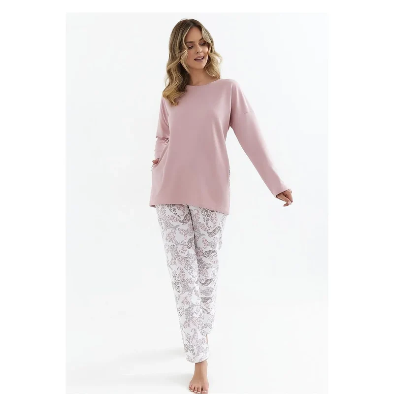 Pyjama femme舒适 model 212759 Cana coupe ample manches longues motif floral gris coton doux détente relaxation intérieur confort style classique
