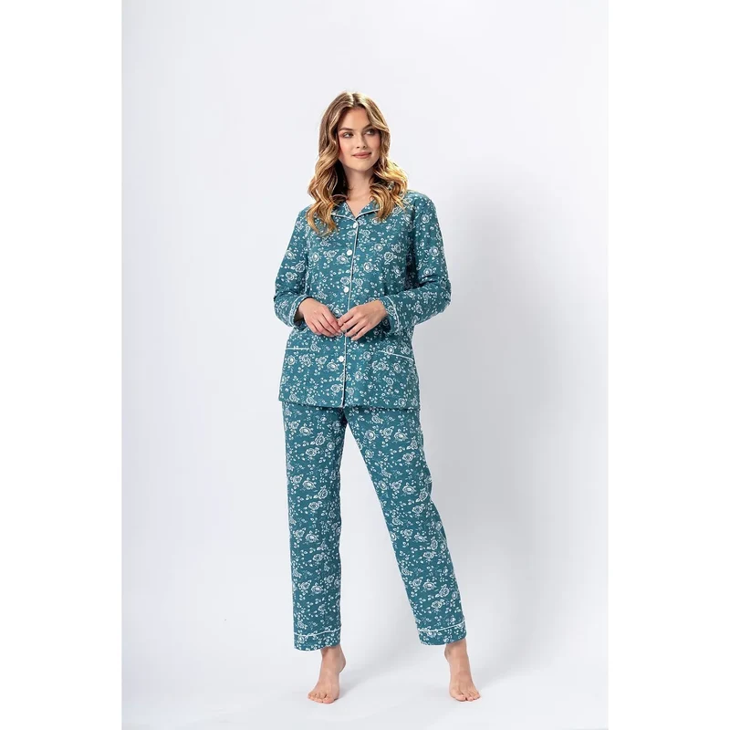 Pyjama Ada model 188562 M-Max lingerie érotique femme sexy confort 100% coton floral passepoil bleu