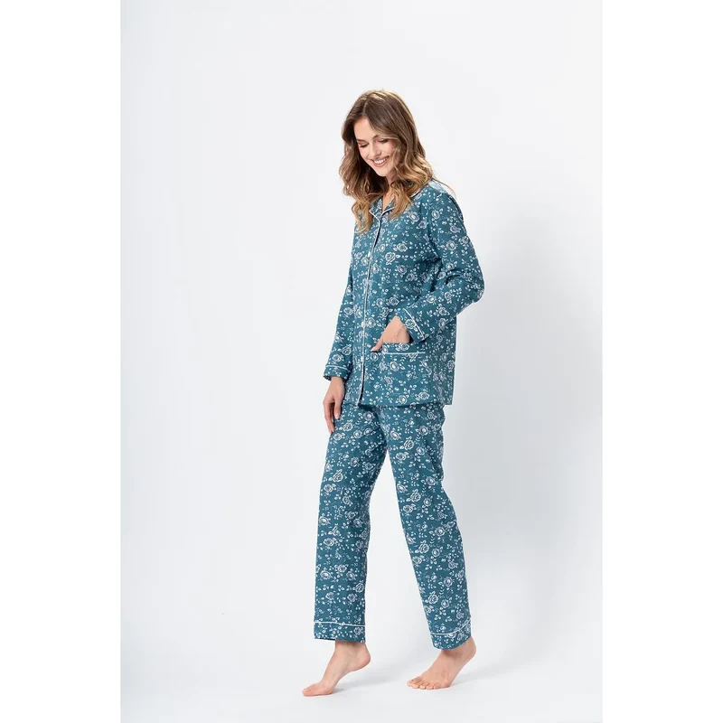 Pyjama Ada model 188562 M-Max lingerie érotique femme sexy confort 100% coton floral passepoil bleu