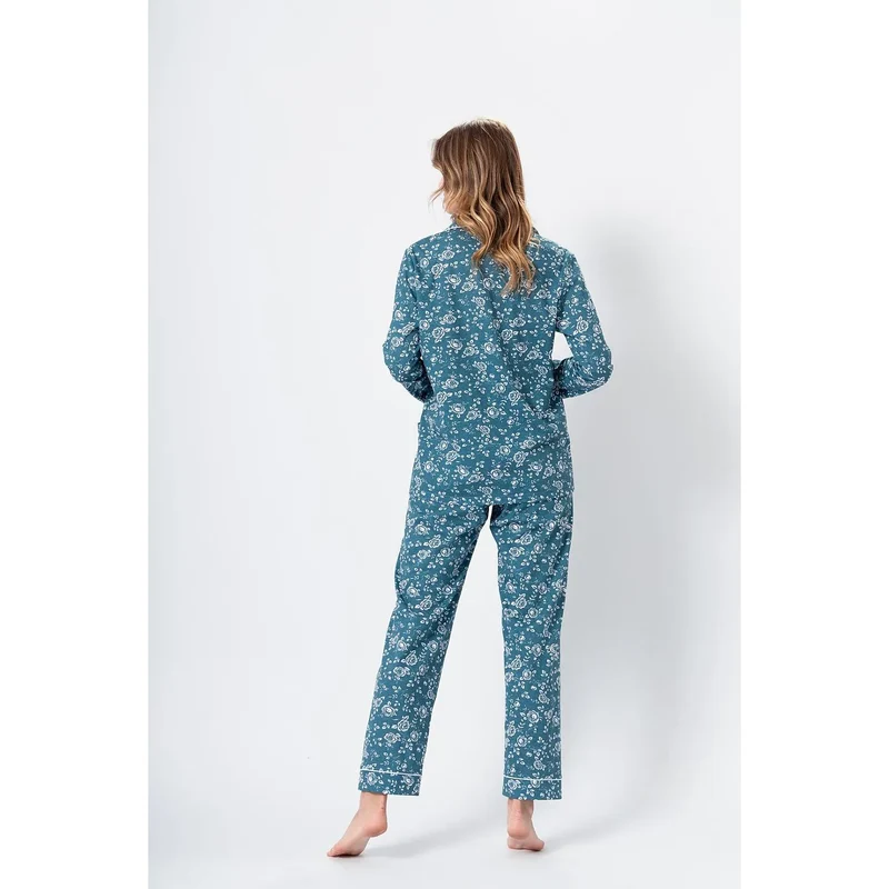 Pyjama Ada model 188562 M-Max lingerie érotique femme sexy confort 100% coton floral passepoil bleu