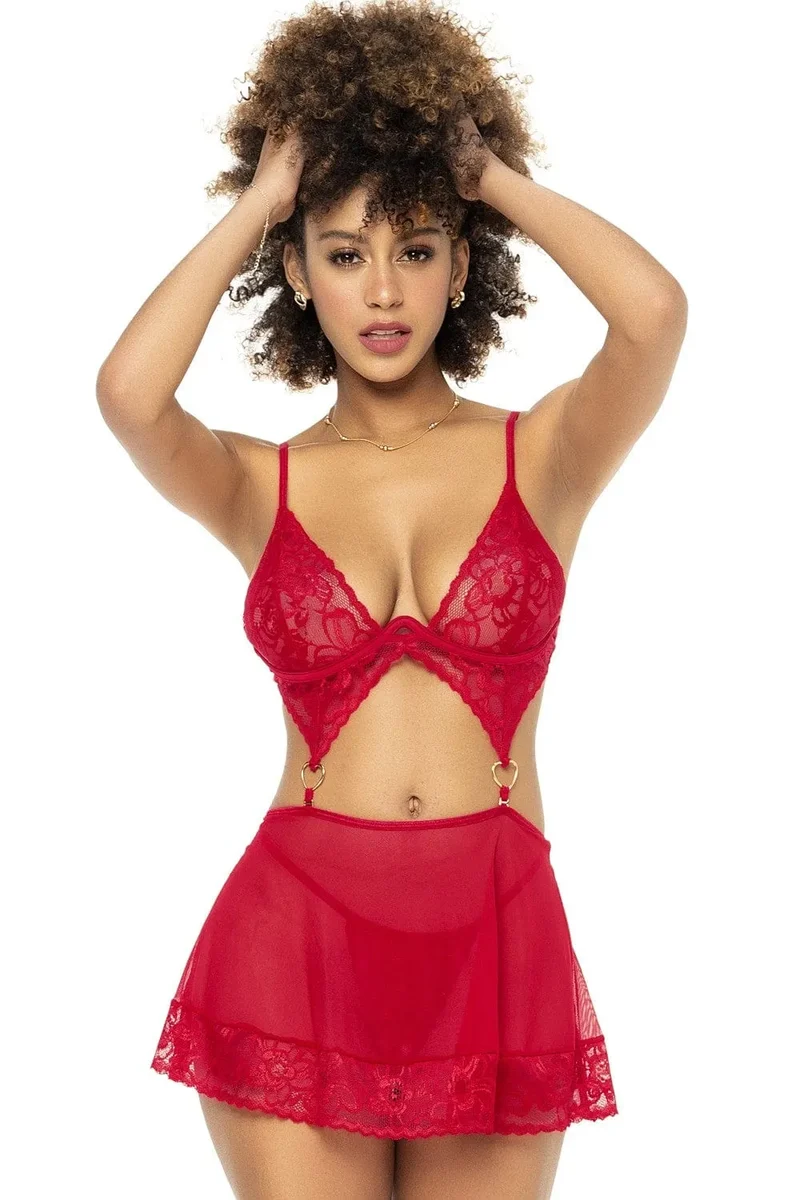 Ensemble lingerie modulable transformable trois pièces soutiengorge string jupette détachable bijou coeur glamour sexy polyamide elasthanne confort maintien scintillant