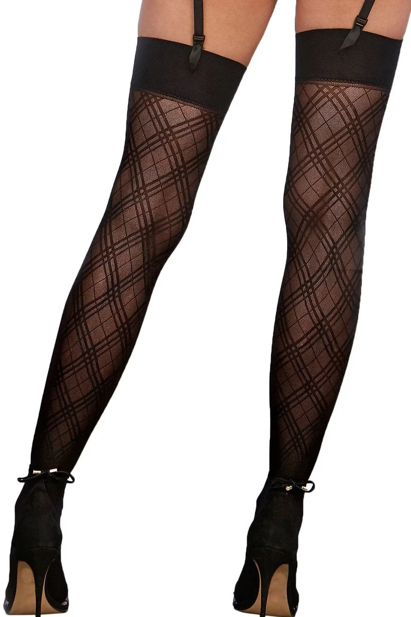 collants transparents motif quadrillé élégants sophistiqués haute qualité confortables durables extensibles haut uni portejarretelles compatibles soirée quotidien sexy