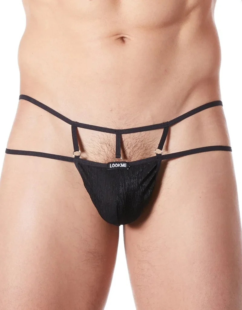 String sexy noir élégant ornements croisés tissu raffiné brillance légère confortable ajustement parfait souplesse durable glamour séduisant sensuel sculptant