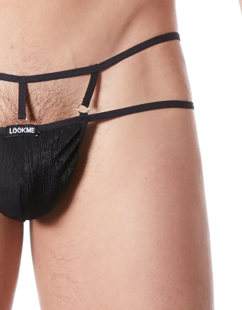 String sexy noir élégant ornements croisés tissu raffiné brillance légère confortable ajustement parfait souplesse durable glamour séduisant sensuel sculptant