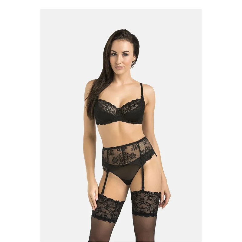 Porte-jarretelles dentelle noire ajustable grande taille motif floral Teyli