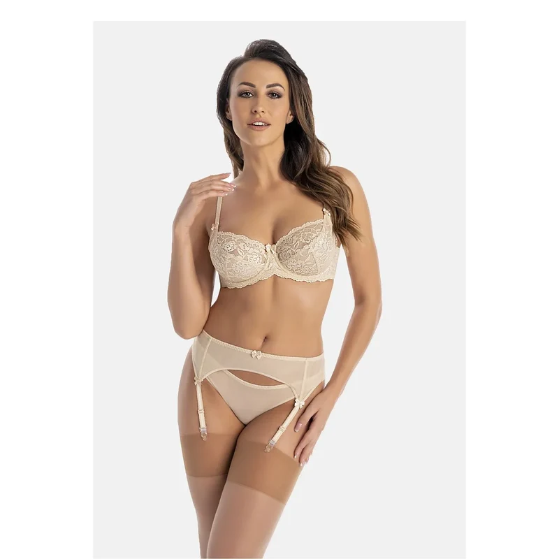 Ceinture jarretelles beige maille transparente ajustable noeuds satin Teyli 228844
