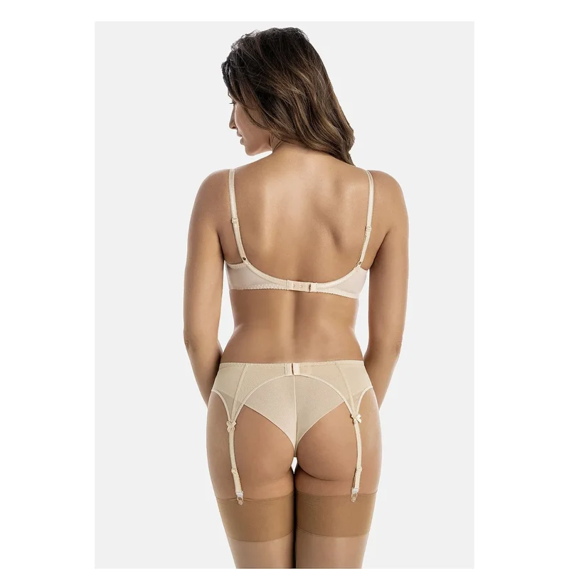 Ceinture jarretelles beige maille transparente ajustable noeuds satin Teyli 228844