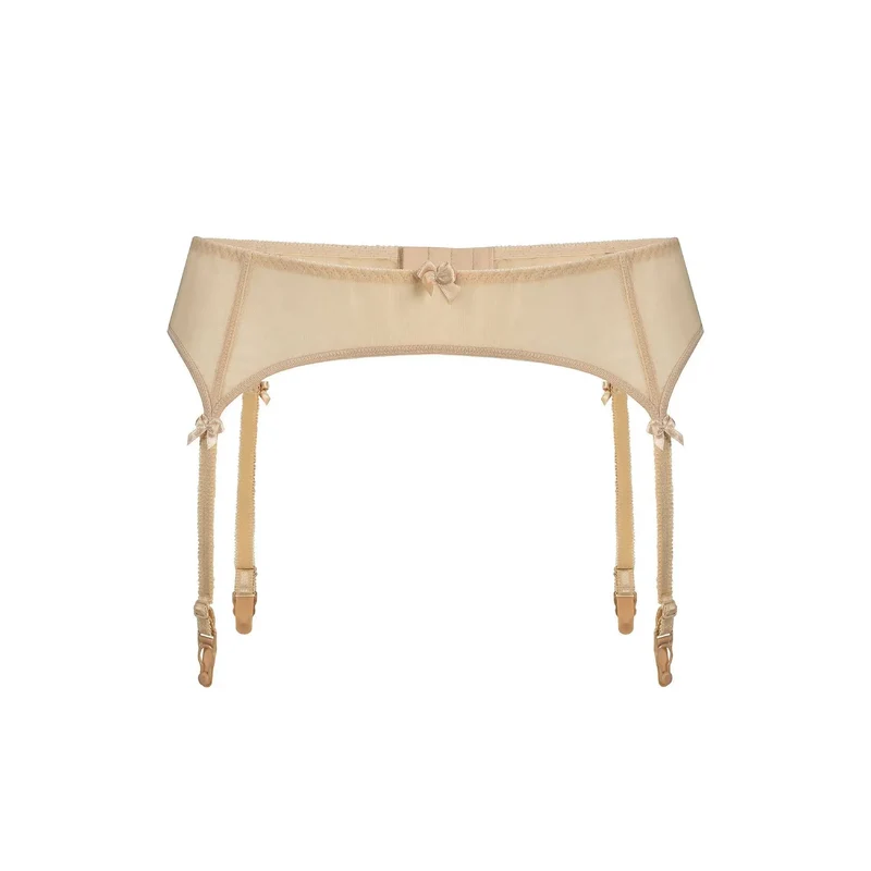 Ceinture jarretelles beige maille transparente ajustable noeuds satin Teyli 228844