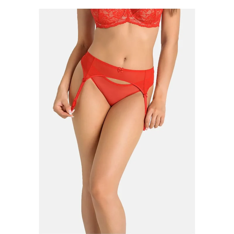 Porte-jarretelles rouge vif tulle transparent élégant ajustable Teyli 228843