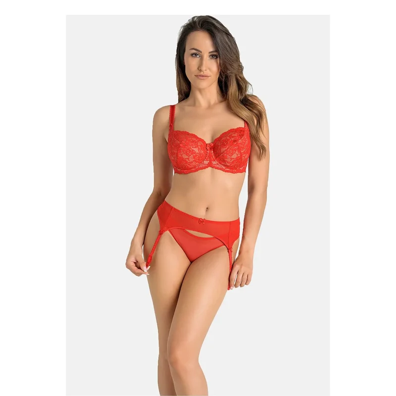 Porte-jarretelles rouge vif tulle transparent élégant ajustable Teyli 228843