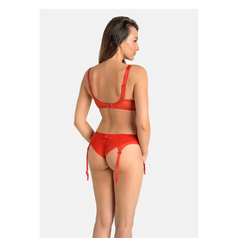 Porte-jarretelles rouge vif tulle transparent élégant ajustable Teyli 228843