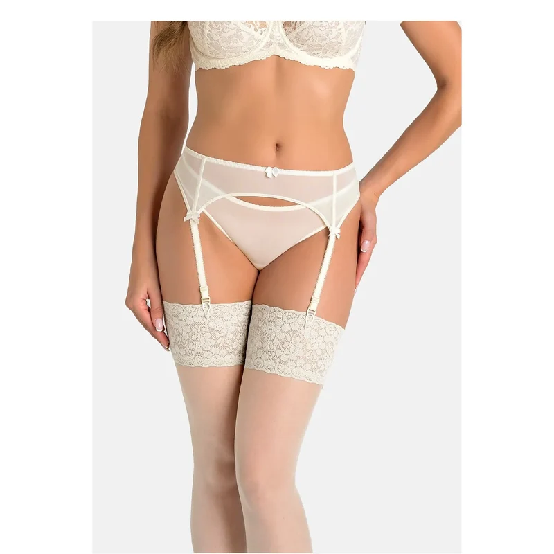 porte-jarretelles femme écru maille délicate mariage ajustable nœuds satin