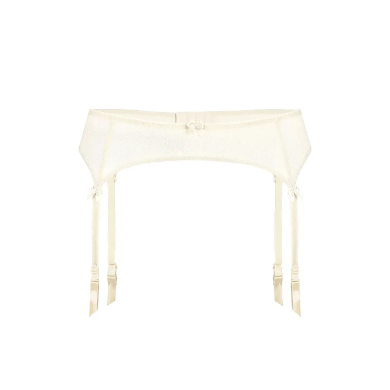 porte-jarretelles femme écru maille délicate mariage ajustable nœuds satin