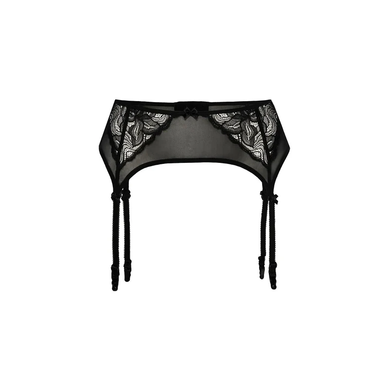 Porte-jarretelles noir dentelle florale maille transparente ajustable sexy Teyli