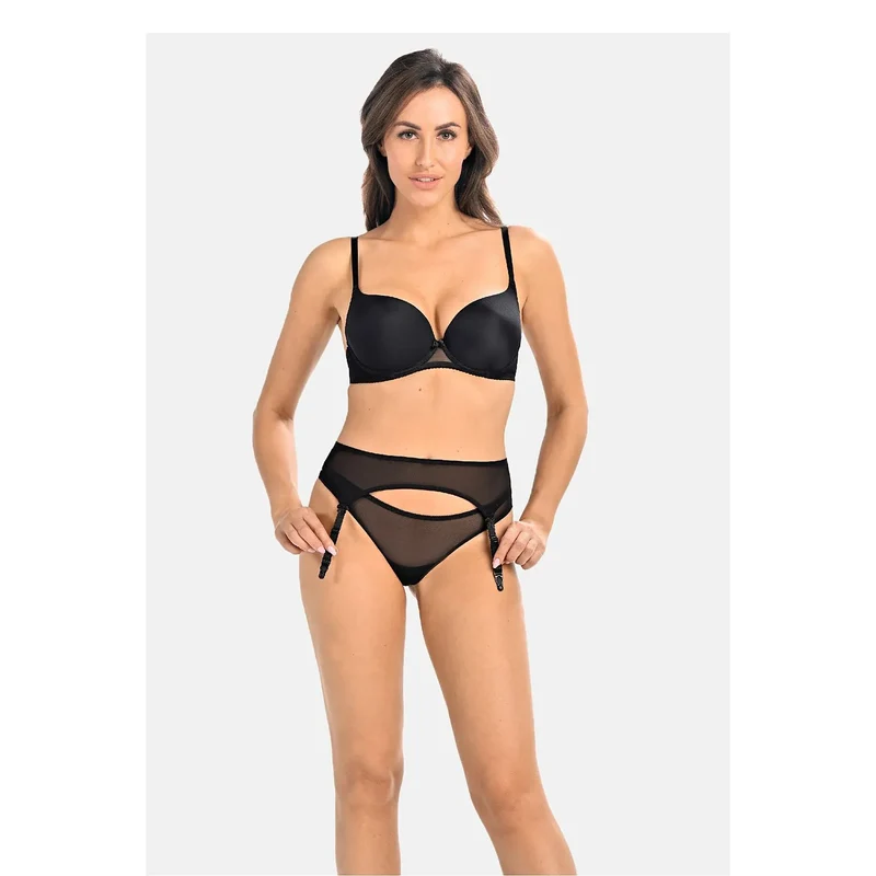 Ceinture porte-jarretelles noire résille transparente ajustable féminité élégance