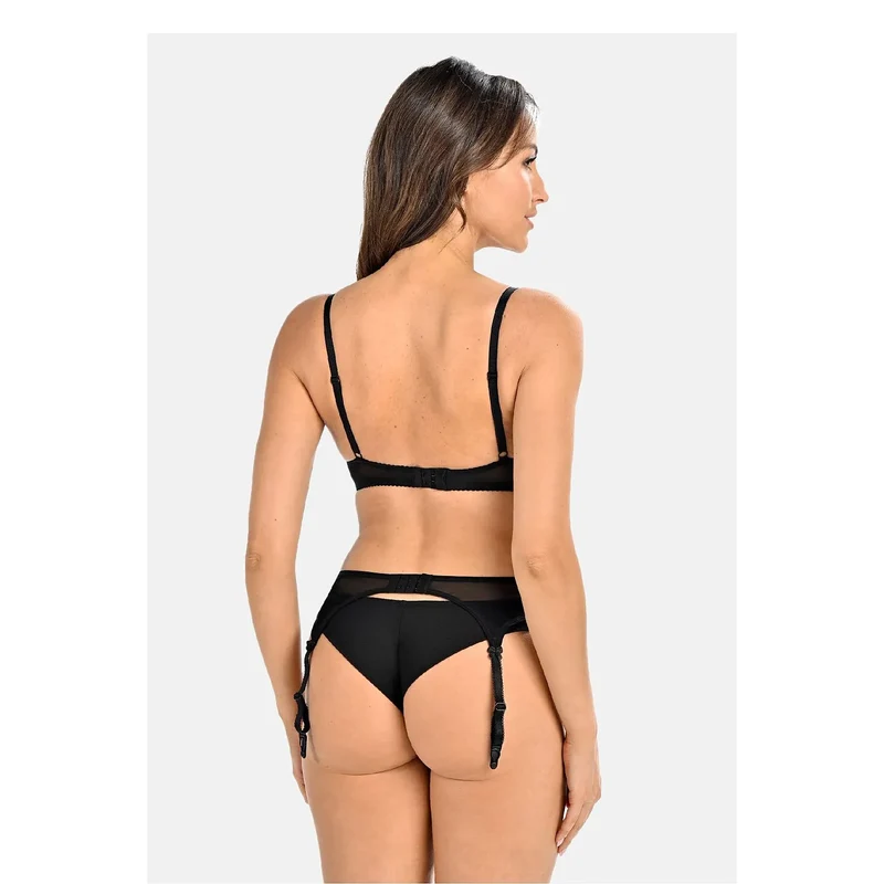 Ceinture porte-jarretelles noire résille transparente ajustable féminité élégance