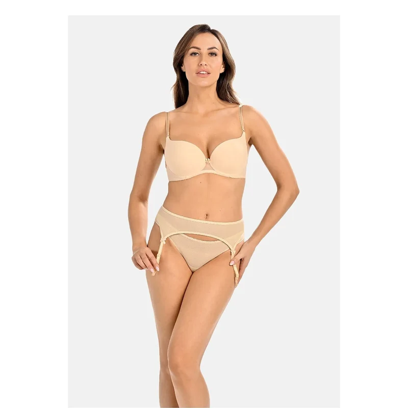Ceinture porte-jarretelles beige en filet transparent ajustable élégante féminine