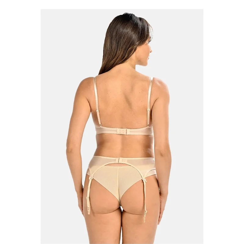 Ceinture porte-jarretelles beige en filet transparent ajustable élégante féminine