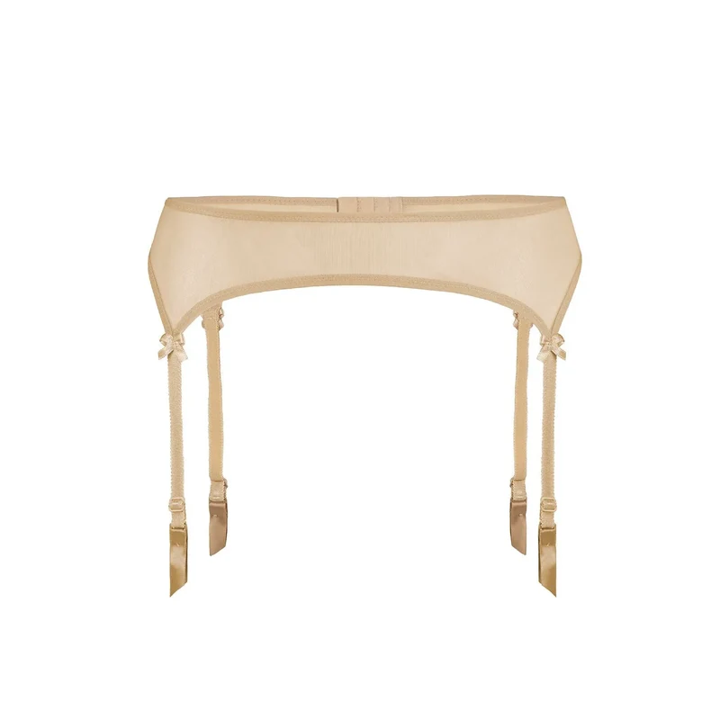 Ceinture porte-jarretelles beige en filet transparent ajustable élégante féminine