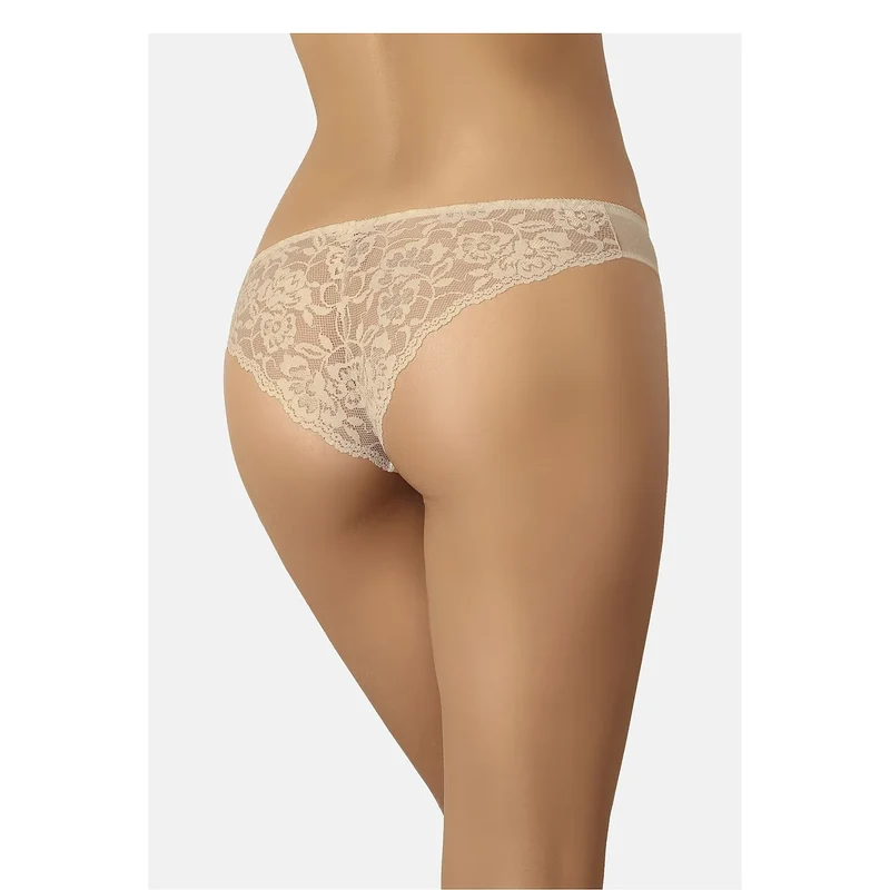 Culottes brésiliennes dentelle florale beige élastique délicate soirée sexy