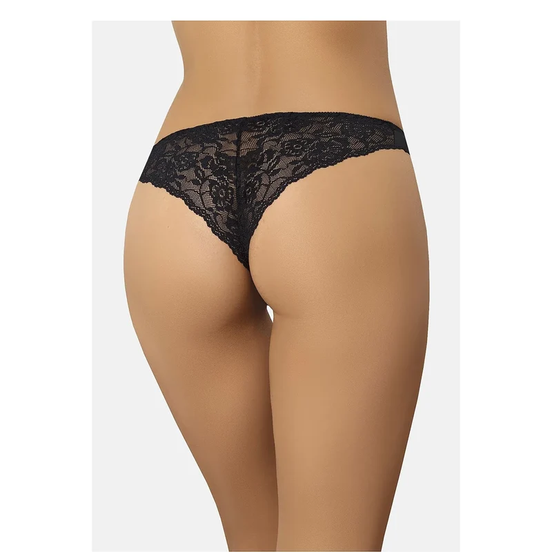 Culottes brésiliennes dentelle noire sexy femme motif rose échancrées confort