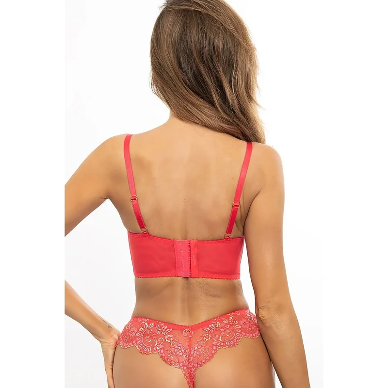 Soutien-gorge longline dentelle corail confort ajustable accessoires or Axami