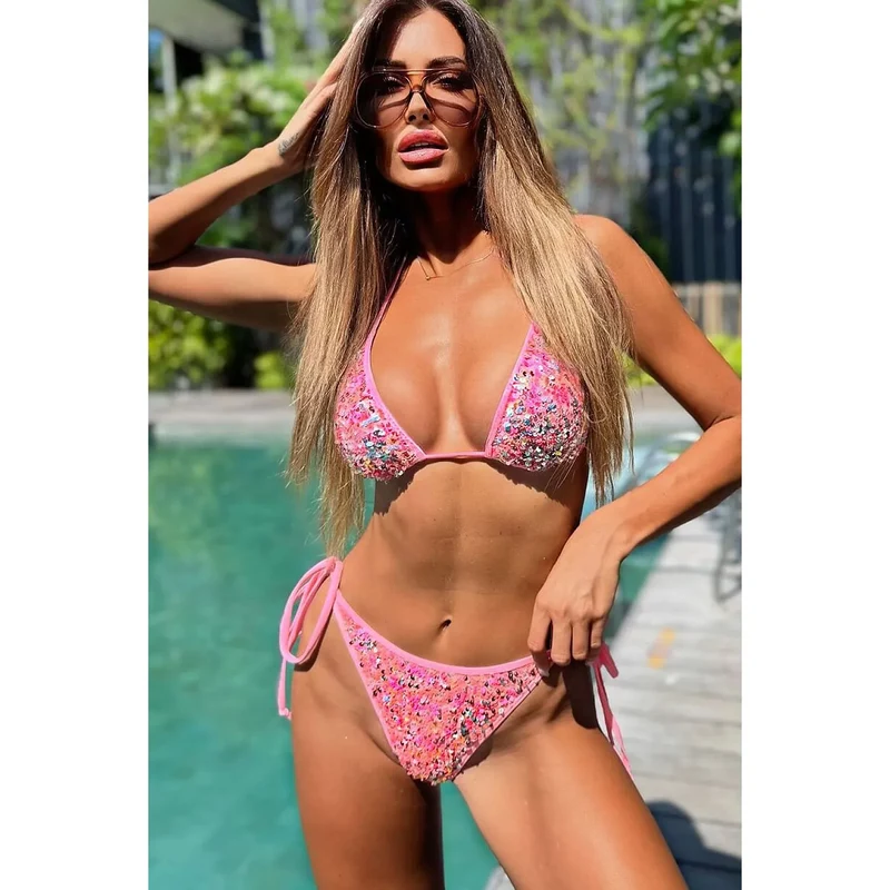 Culottes nageur Axami 228722 bikini classique paillettes bicolores ajustable élasthanne polyester