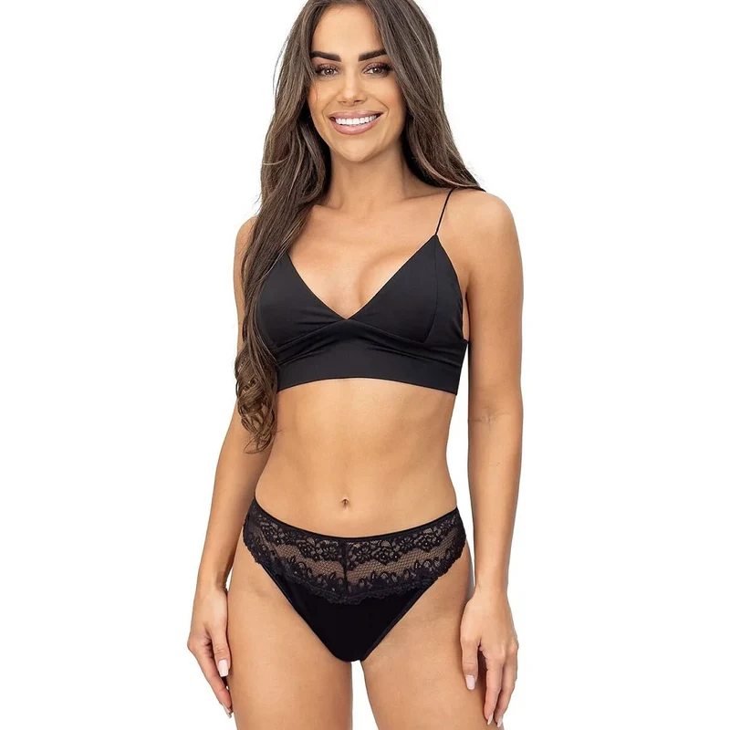 Strings dentelle viscose confort élégant femme blanc beige noir
