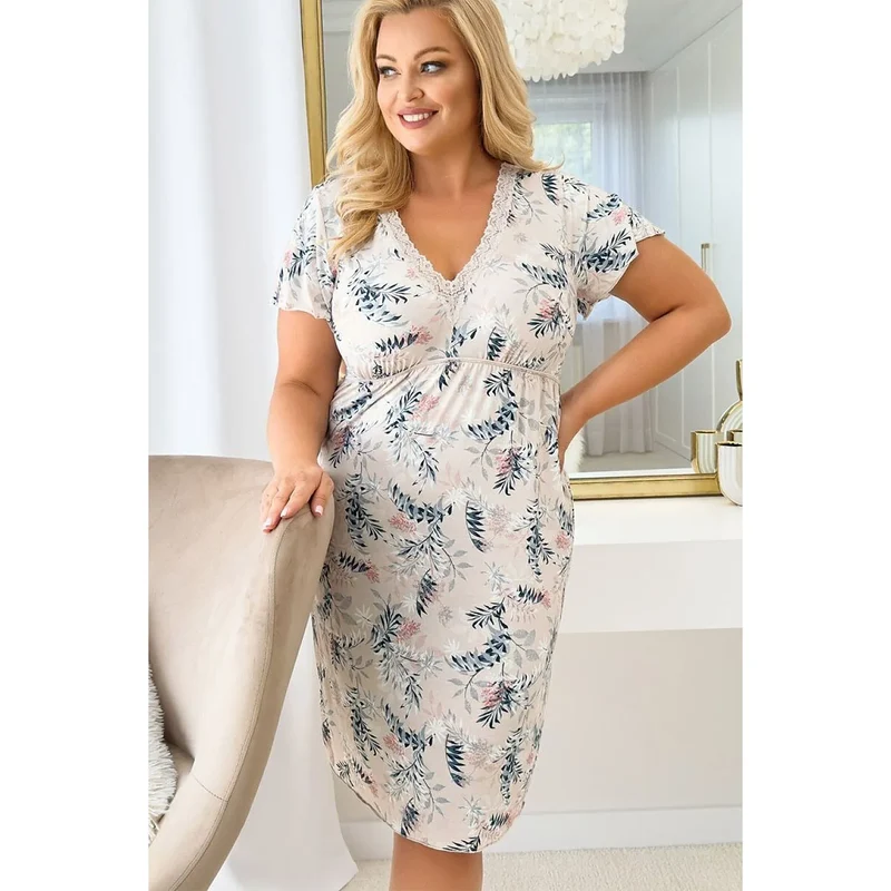 Chemise de nuit grande taille en viscose florale avec dentelle élégante