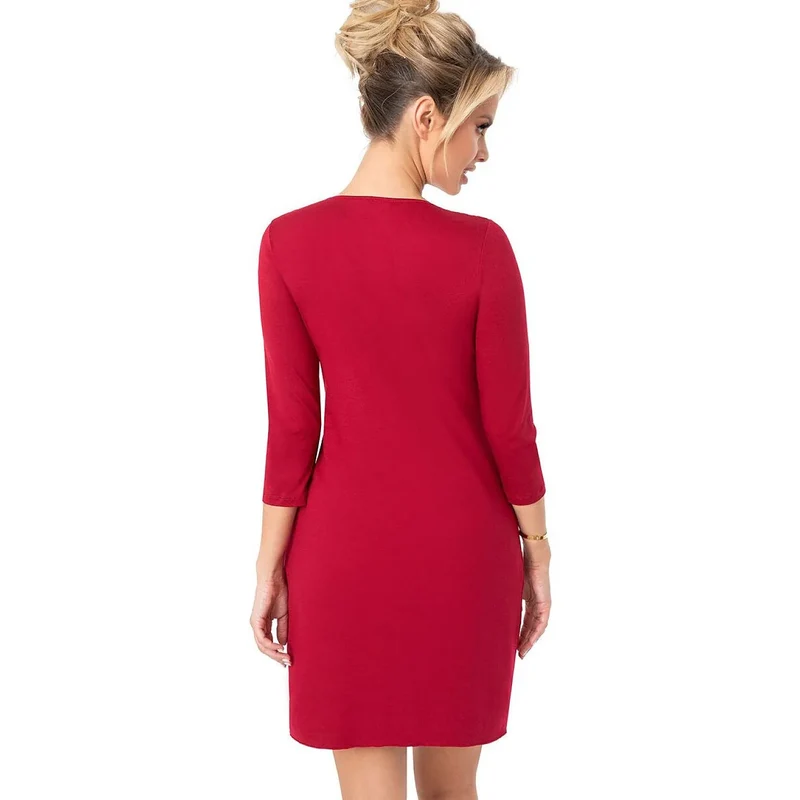 Chemise de nuit bordeaux élégante viscose dentelle manches 3/4 femme