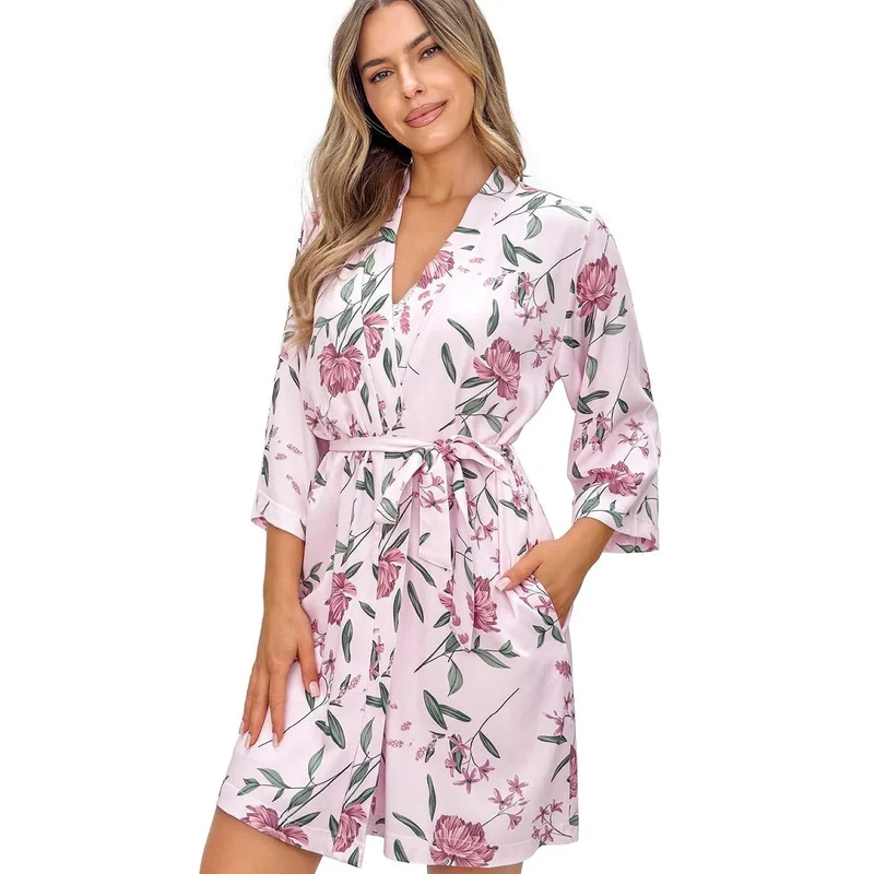 Peignoir court fleurs femme Gabriela viscose doux élégant maison